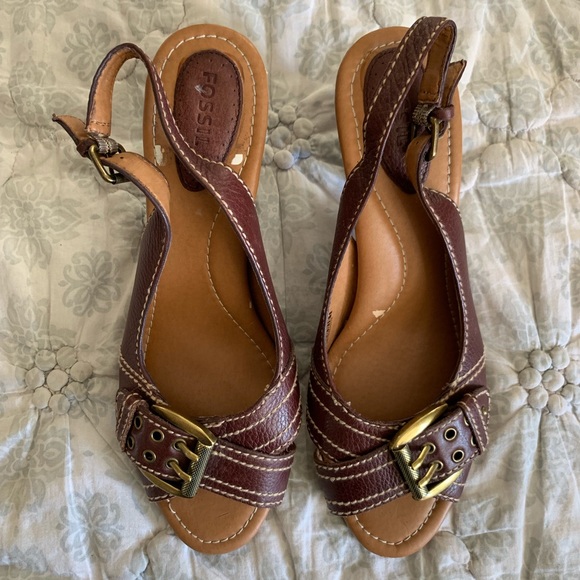 Fossil Shoes - Fossil Brown Leather Sandals, Size 10